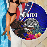 Personalised American Samoa and United States Beach Blanket Bald Eagle and Seal Hibiscus Polynesian Pattern LT03 - Polynesian Pride