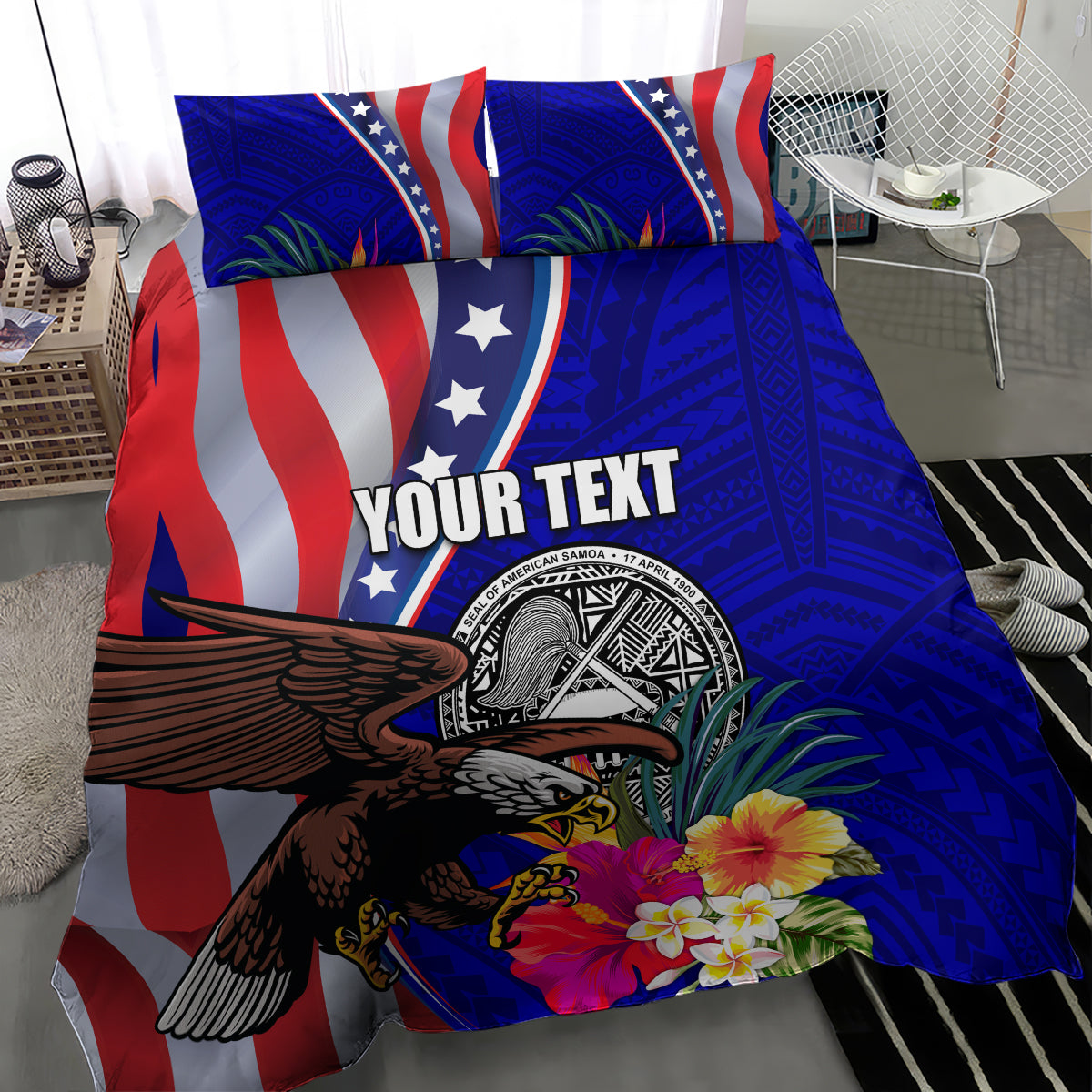 Personalised American Samoa and United States Bedding Set Bald Eagle and Seal Hibiscus Polynesian Pattern LT03 - Polynesian Pride