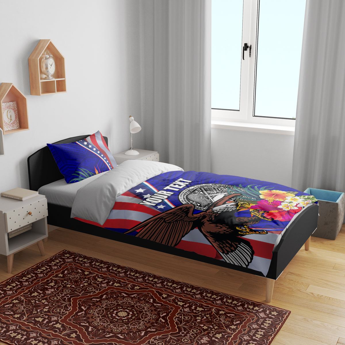 Personalised American Samoa and United States Bedding Set Bald Eagle and Seal Hibiscus Polynesian Pattern LT03 - Polynesian Pride