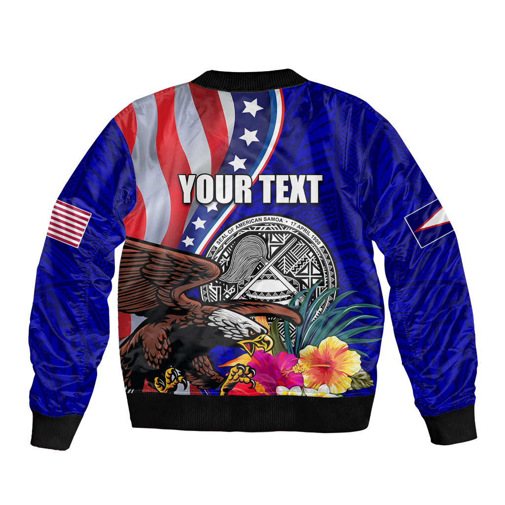Personalised American Samoa and United States Bomber Jacket Bald Eagle and Seal Hibiscus Polynesian Pattern LT03 - Polynesian Pride