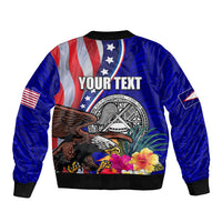 Personalised American Samoa and United States Bomber Jacket Bald Eagle and Seal Hibiscus Polynesian Pattern LT03 - Polynesian Pride