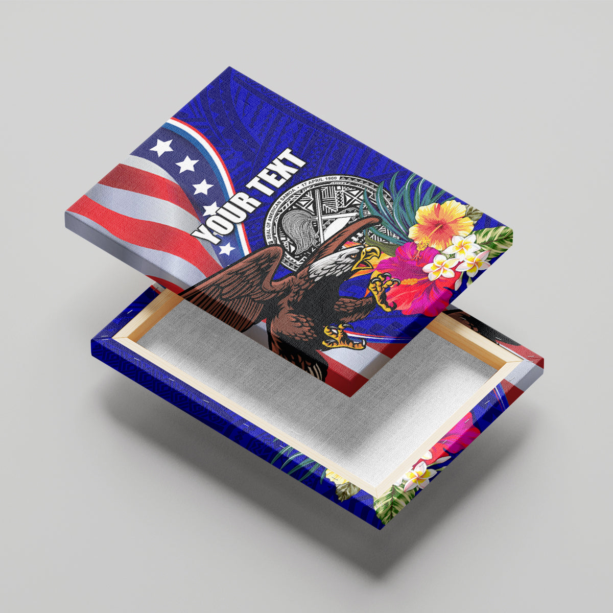 Personalised American Samoa and United States Canvas Wall Art Bald Eagle and Seal Hibiscus Polynesian Pattern LT03 - Polynesian Pride