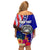 Personalised American Samoa and United States Family Matching Off Shoulder Short Dress and Hawaiian Shirt Bald Eagle and Seal Hibiscus Polynesian Pattern