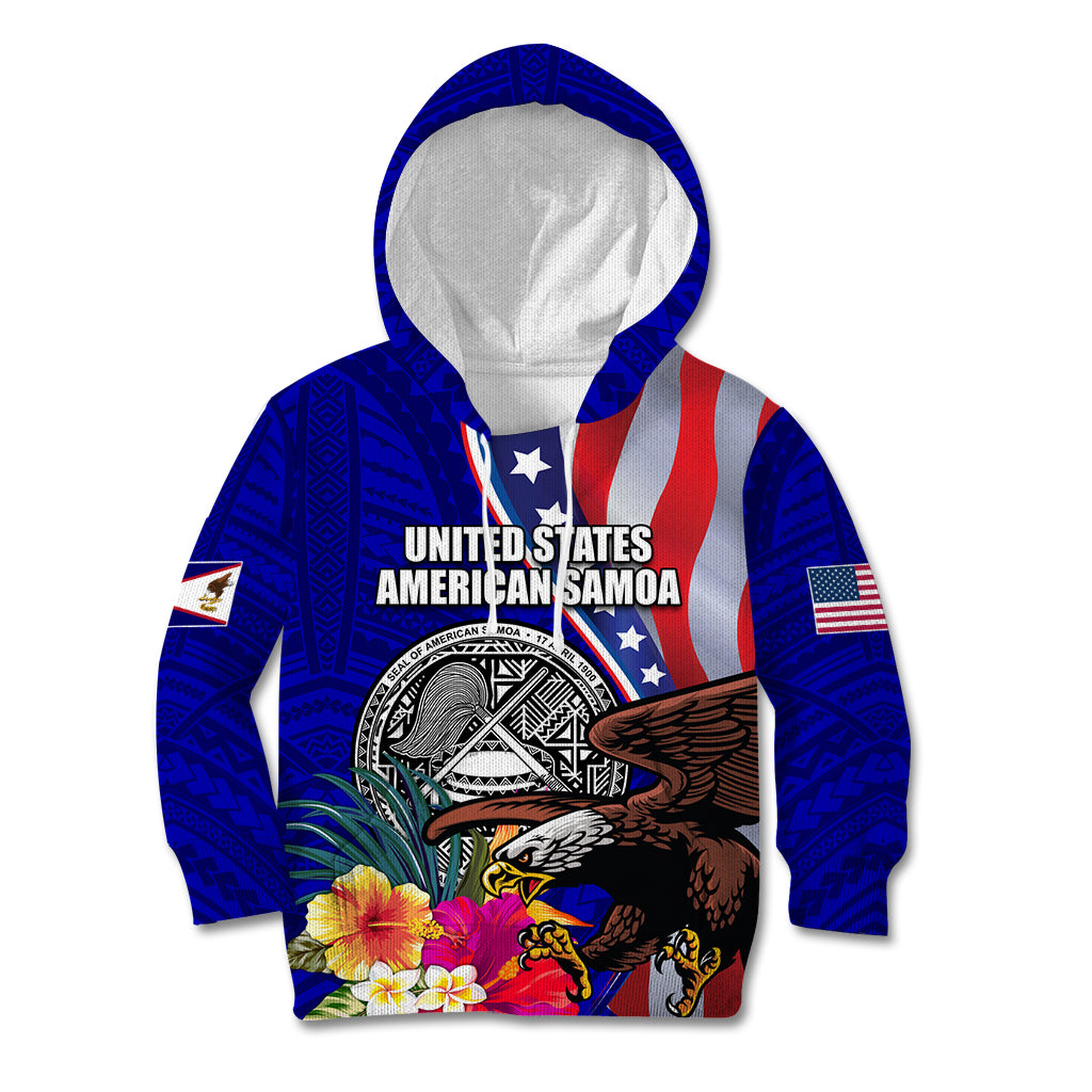 Personalised American Samoa and United States Kid Hoodie Bald Eagle and Seal Hibiscus Polynesian Pattern