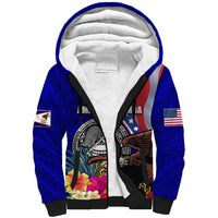 Personalised American Samoa and United States Sherpa Hoodie Bald Eagle and Seal Hibiscus Polynesian Pattern LT03 Unisex Blue - Polynesian Pride