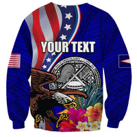 Personalised American Samoa and United States Sweatshirt Bald Eagle and Seal Hibiscus Polynesian Pattern LT03 - Polynesian Pride