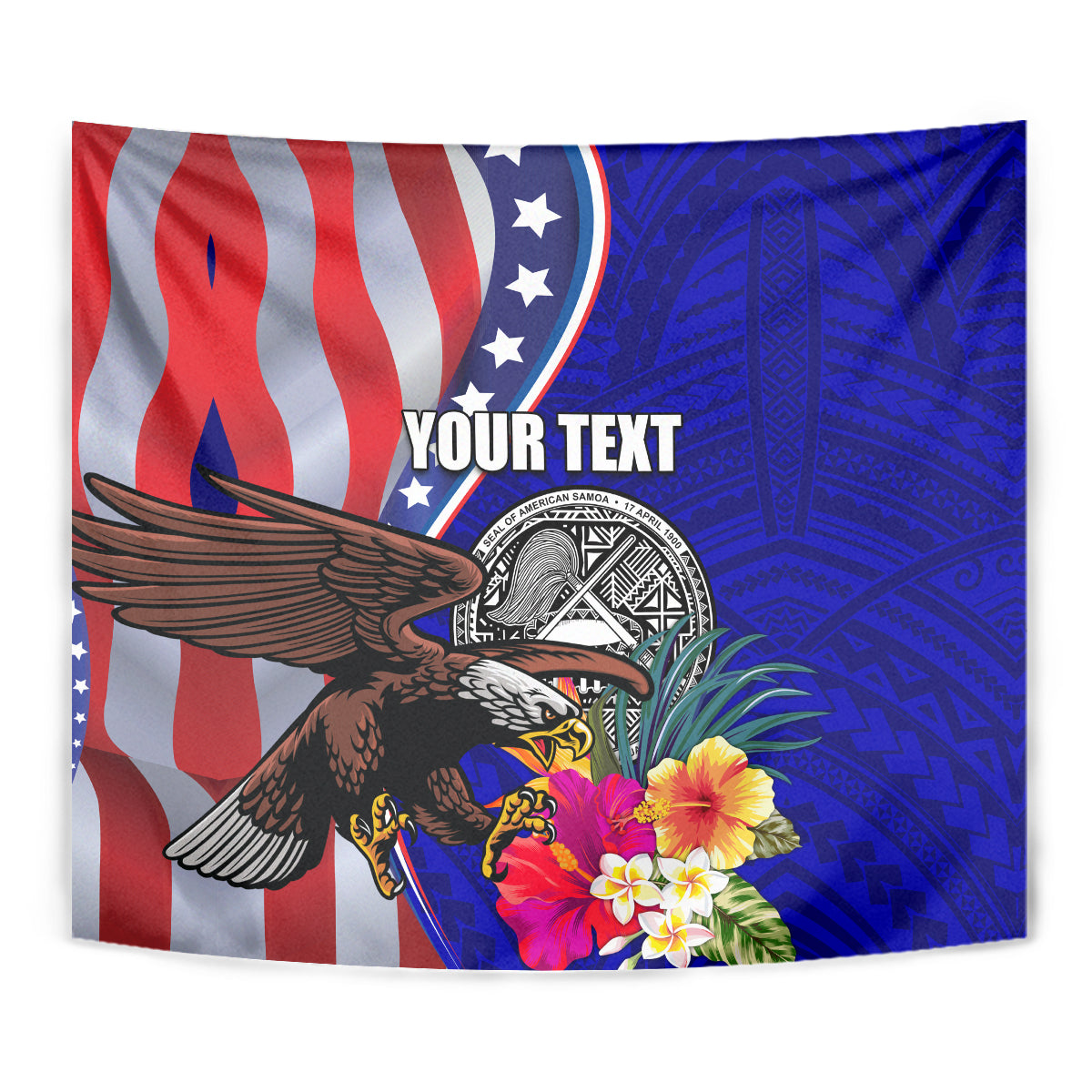 Personalised American Samoa and United States Tapestry Bald Eagle and Seal Hibiscus Polynesian Pattern