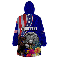Personalised American Samoa and United States Wearable Blanket Hoodie Bald Eagle and Seal Hibiscus Polynesian Pattern LT03 - Polynesian Pride