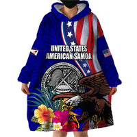 Personalised American Samoa and United States Wearable Blanket Hoodie Bald Eagle and Seal Hibiscus Polynesian Pattern LT03 - Polynesian Pride