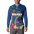 Guam Liberation Day 80th Anniversary Button Sweatshirt Palm Tree and Seal Artwork Hibiscus Polynesian Pattern