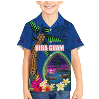 Guam Liberation Day 80th Anniversary Family Matching Mermaid Dress and Hawaiian Shirt Palm Tree and Seal Artwork Hibiscus Polynesian Pattern