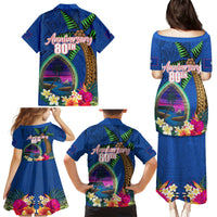 Guam Liberation Day 80th Anniversary Family Matching Puletasi and Hawaiian Shirt Palm Tree and Seal Artwork Hibiscus Polynesian Pattern