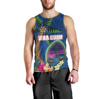 Guam Liberation Day 80th Anniversary Men Tank Top Palm Tree and Seal Artwork Hibiscus Polynesian Pattern