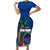 Guam Liberation Day 80th Anniversary Short Sleeve Bodycon Dress Palm Tree and Seal Artwork Hibiscus Polynesian Pattern