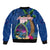 Guam Liberation Day 80th Anniversary Sleeve Zip Bomber Jacket Palm Tree and Seal Artwork Hibiscus Polynesian Pattern