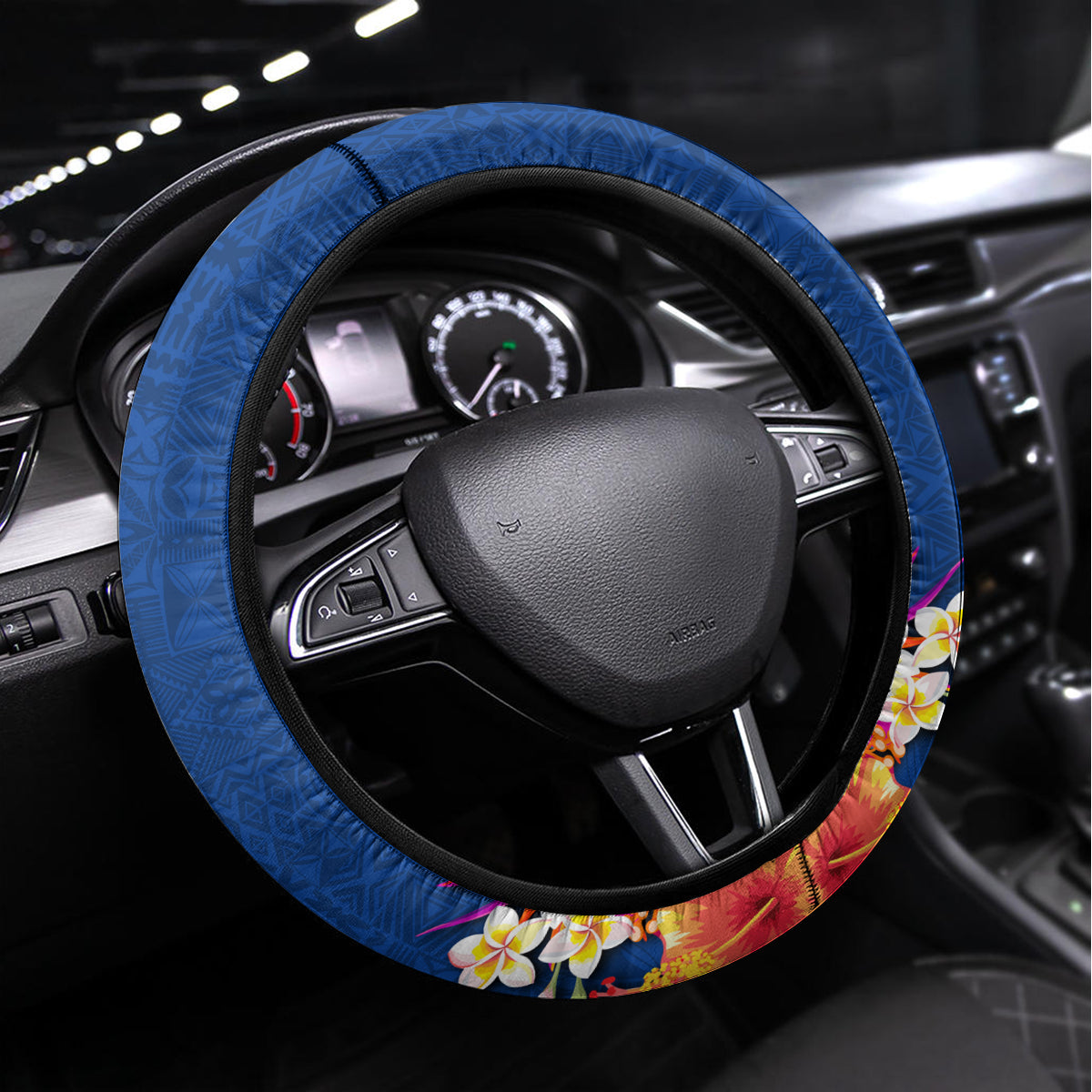 Guam Liberation Day 80th Anniversary Steering Wheel Cover Palm Tree and Seal Artwork Hibiscus Polynesian Pattern