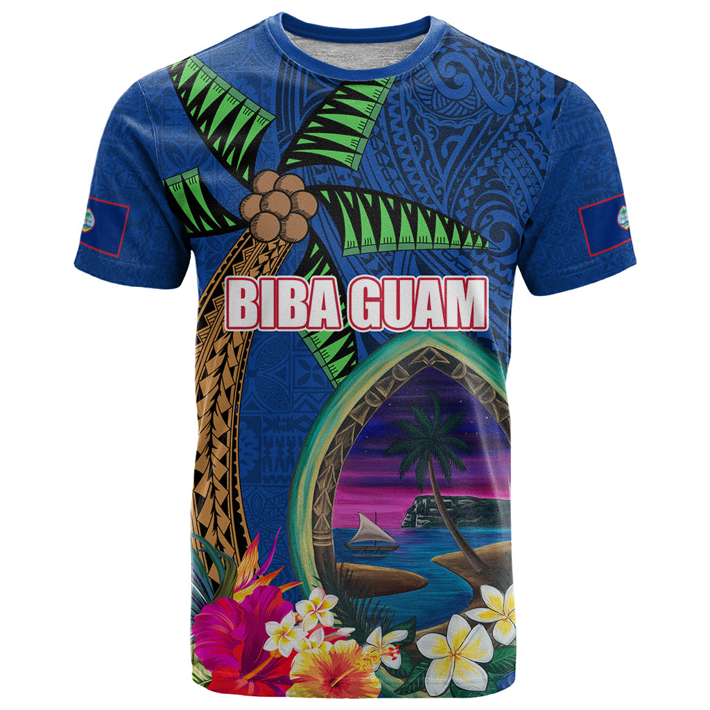 Guam Liberation Day 80th Anniversary T Shirt Palm Tree and Seal Artwork Hibiscus Polynesian Pattern