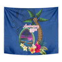 Guam Liberation Day 80th Anniversary Tapestry Palm Tree and Seal Artwork Hibiscus Polynesian Pattern