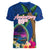 Guam Liberation Day 80th Anniversary Women V-Neck T-Shirt Palm Tree and Seal Artwork Hibiscus Polynesian Pattern