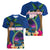 Guam Liberation Day 80th Anniversary Women V-Neck T-Shirt Palm Tree and Seal Artwork Hibiscus Polynesian Pattern