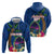 Guam Liberation Day 80th Anniversary Zip Hoodie Palm Tree and Seal Artwork Hibiscus Polynesian Pattern