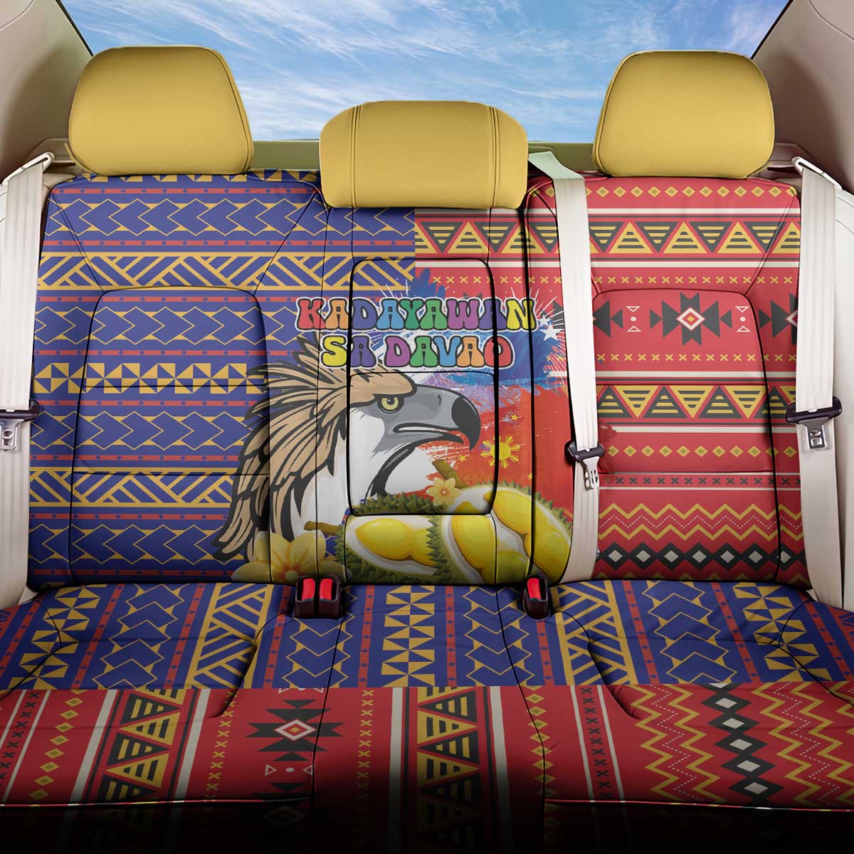 Philippines Kadayawan Back Car Seat Cover Filipino Eagle Durian with Polynesian and Igorots Pattern