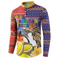 Philippines Kadayawan Button Sweatshirt Filipino Eagle Durian with Polynesian and Igorots Pattern