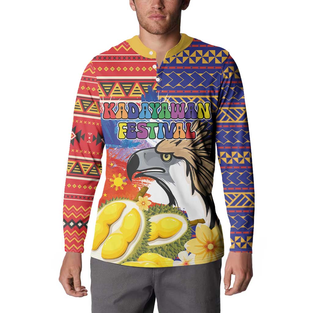Philippines Kadayawan Button Sweatshirt Filipino Eagle Durian with Polynesian and Igorots Pattern