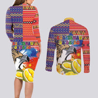 Philippines Kadayawan Couples Matching Long Sleeve Bodycon Dress and Long Sleeve Button Shirt Filipino Eagle Durian with Polynesian and Igorots Pattern