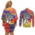 Philippines Kadayawan Couples Matching Off Shoulder Short Dress and Long Sleeve Button Shirt Filipino Eagle Durian with Polynesian and Igorots Pattern