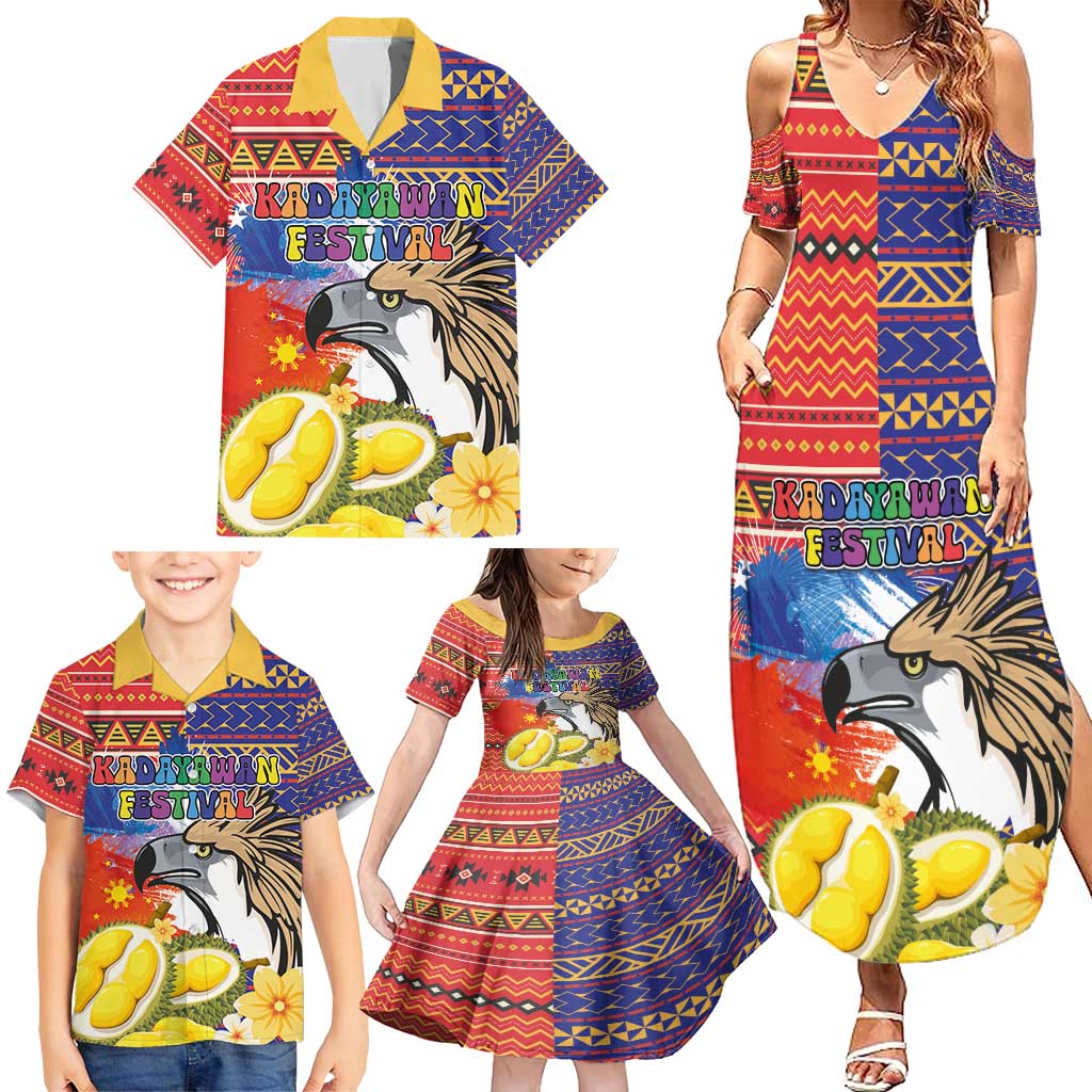 Philippines Kadayawan Family Matching Summer Maxi Dress and Hawaiian Shirt Filipino Eagle Durian with Polynesian and Igorots Pattern