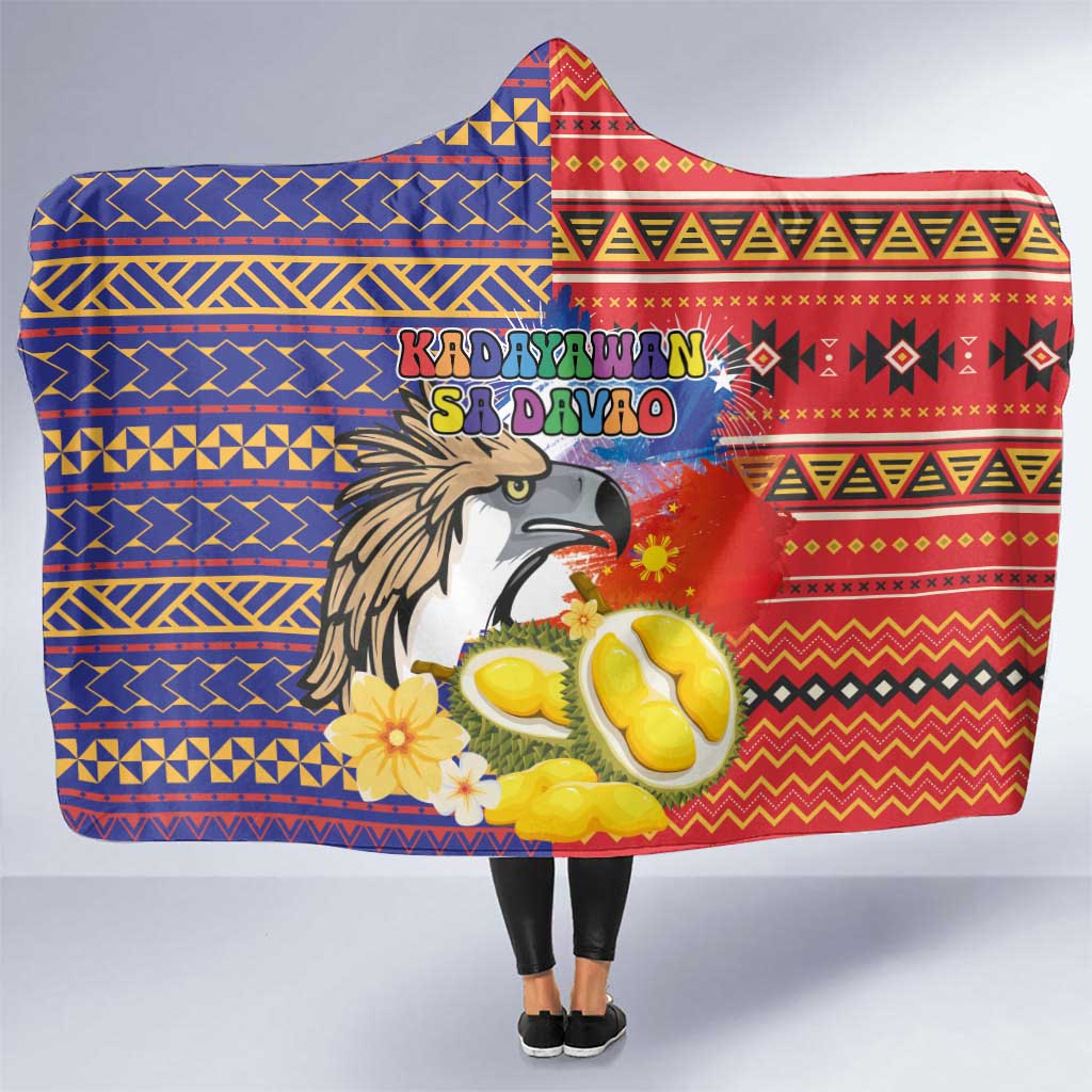 Philippines Kadayawan Hooded Blanket Filipino Eagle Durian with Polynesian and Igorots Pattern