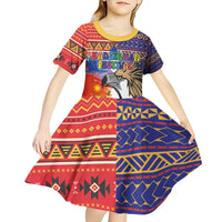 Philippines Kadayawan Kid Short Sleeve Dress Filipino Eagle Durian with Polynesian and Igorots Pattern