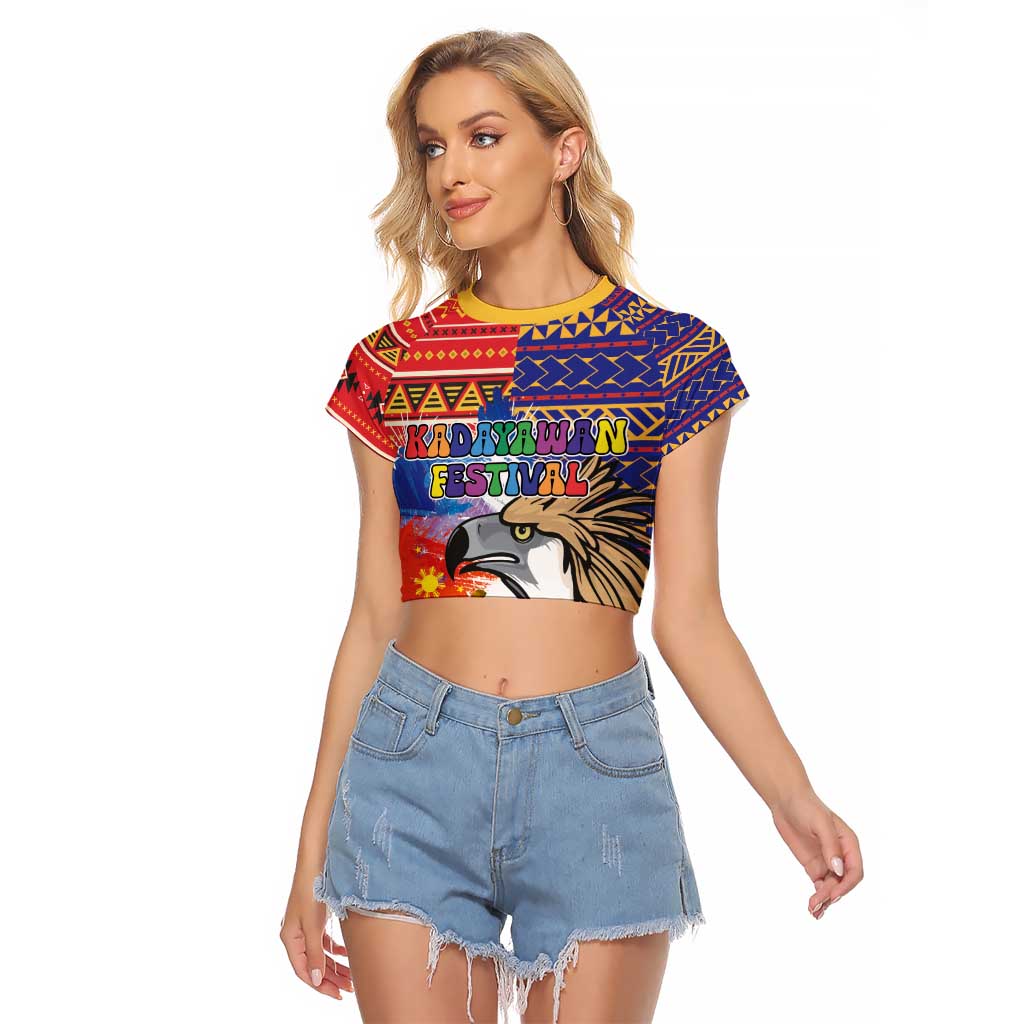 Philippines Kadayawan Raglan Cropped T Shirt Filipino Eagle Durian with Polynesian and Igorots Pattern