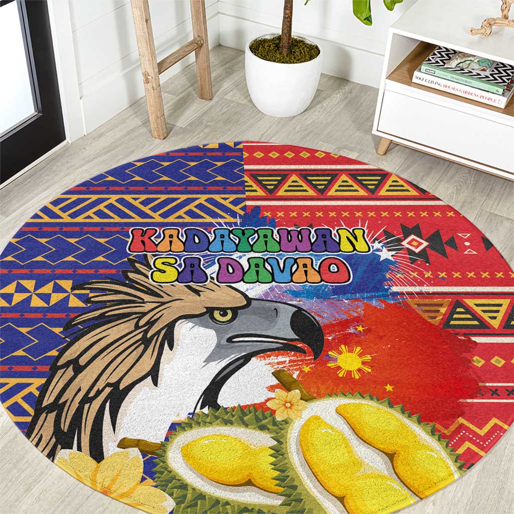 Philippines Kadayawan Round Carpet Filipino Eagle Durian with Polynesian and Igorots Pattern