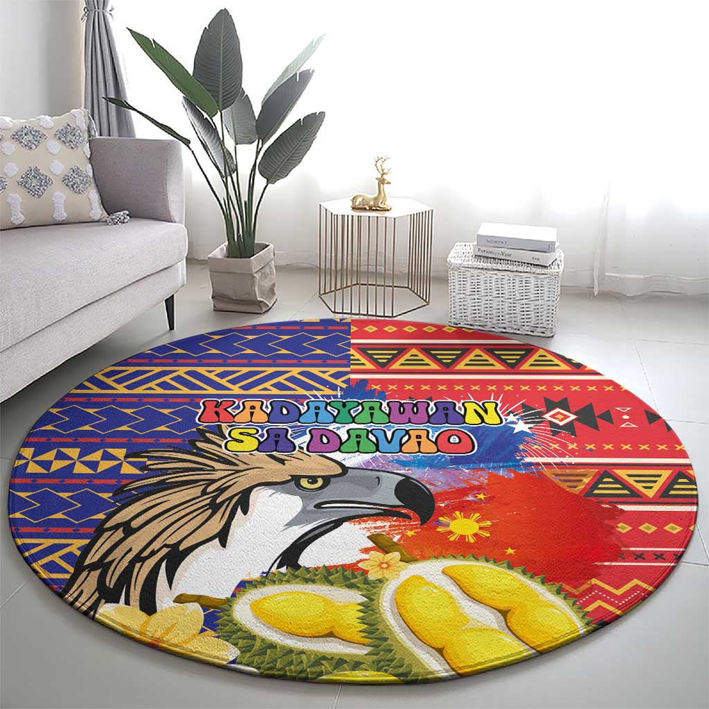 Philippines Kadayawan Round Carpet Filipino Eagle Durian with Polynesian and Igorots Pattern