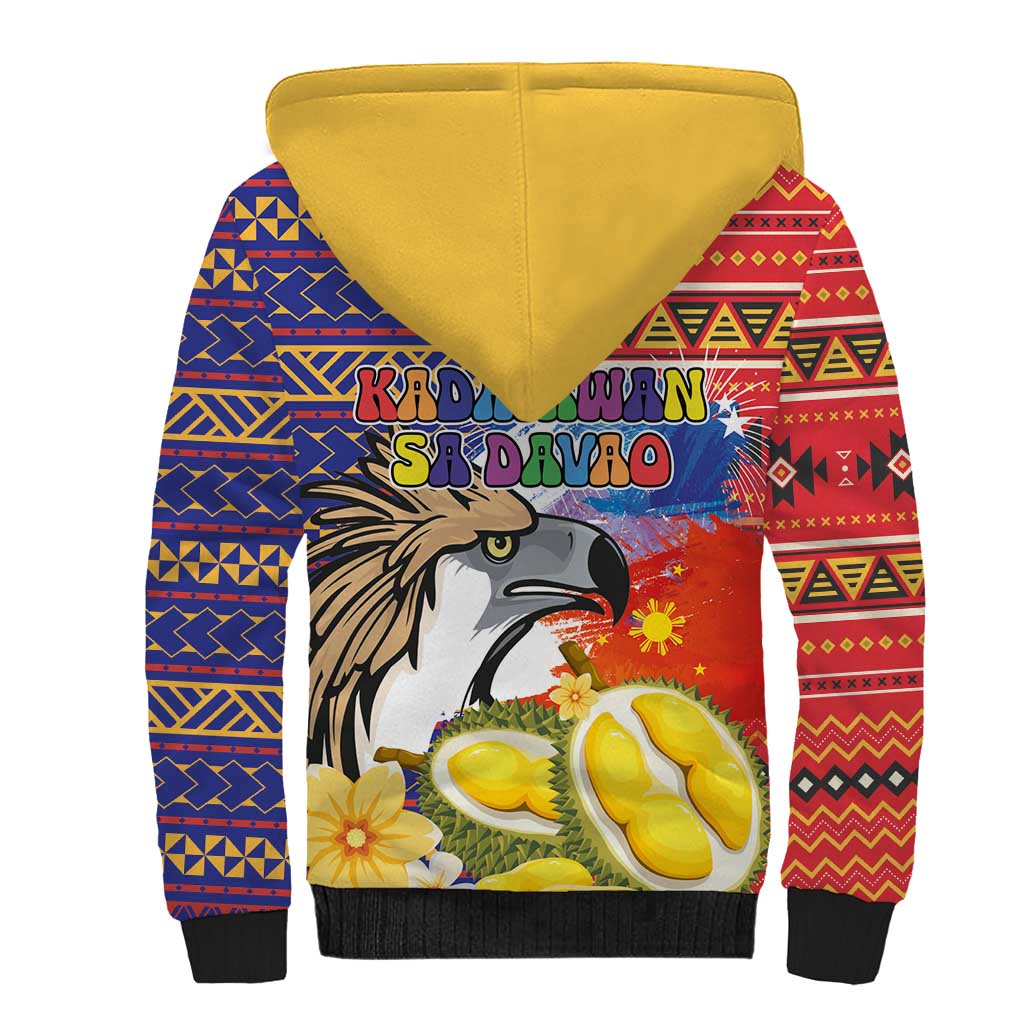Philippines Kadayawan Sherpa Hoodie Filipino Eagle Durian with Polynesian and Igorots Pattern
