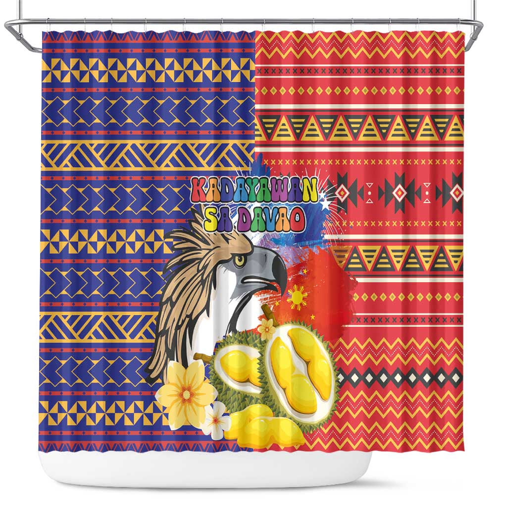 Philippines Kadayawan Shower Curtain Filipino Eagle Durian with Polynesian and Igorots Pattern