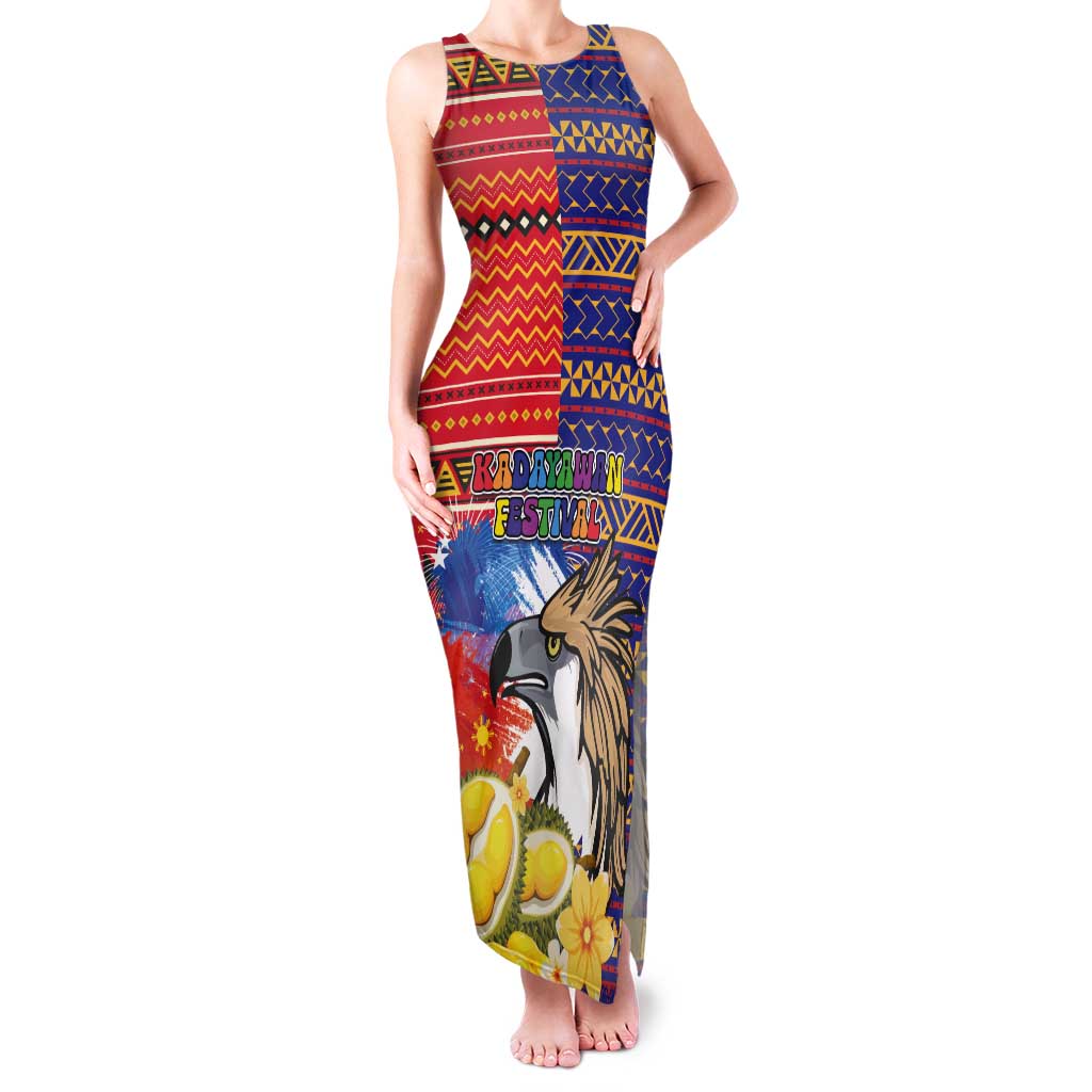 Philippines Kadayawan Tank Maxi Dress Filipino Eagle Durian with Polynesian and Igorots Pattern