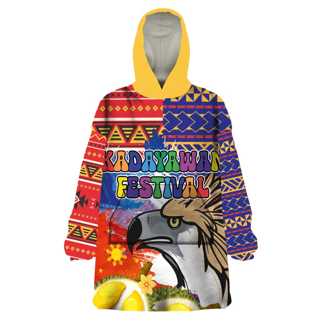 Philippines Kadayawan Wearable Blanket Hoodie Filipino Eagle Durian with Polynesian and Igorots Pattern