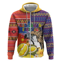 Philippines Kadayawan Zip Hoodie Filipino Eagle Durian with Polynesian and Igorots Pattern