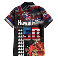 Hawaii Statehood Day Family Matching Long Sleeve Bodycon Dress and Hawaiian Shirt 50th state of the United States Kakau Tattoos and Hibiscus Grunge - Polynesian Pride