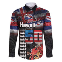 Hawaii Statehood Day Family Matching Mermaid Dress and Hawaiian Shirt 50th state of the United States Kakau Tattoos and Hibiscus Grunge - Polynesian Pride