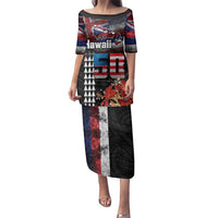 Hawaii Statehood Day Family Matching Puletasi and Hawaiian Shirt 50th state of the United States Kakau Tattoos and Hibiscus Grunge - Polynesian Pride