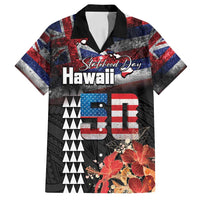 Hawaii Statehood Day Family Matching Summer Maxi Dress and Hawaiian Shirt 50th state of the United States Kakau Tattoos and Hibiscus Grunge - Polynesian Pride