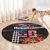 Hawaii Statehood Day Round Carpet 50th state of the United States Kakau Tattoos and Hibiscus Grunge - Polynesian Pride