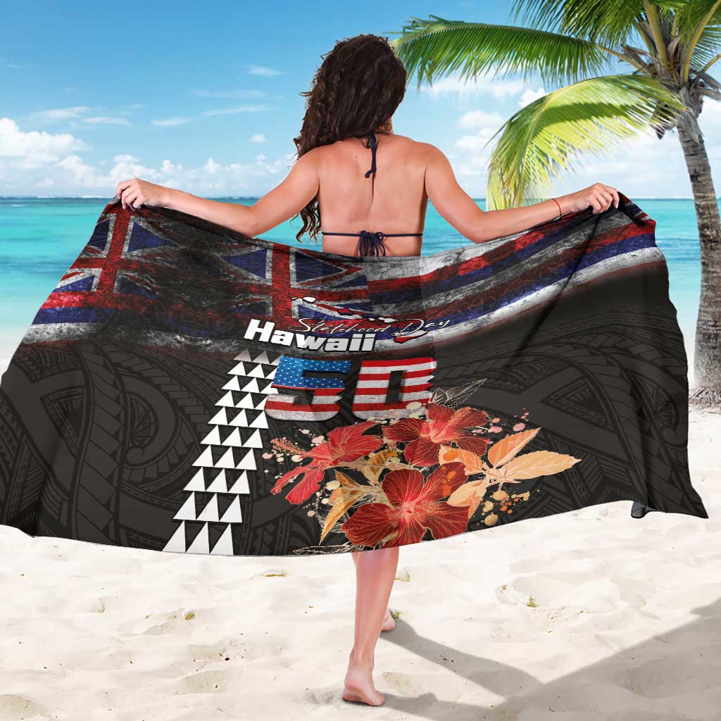 Hawaii Statehood Day Sarong 50th state of the United States Kakau Tattoos and Hibiscus Grunge - Polynesian Pride