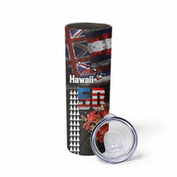 Hawaii Statehood Day Skinny Tumbler 50th state of the United States Kakau Tattoos and Hibiscus Grunge - Polynesian Pride