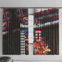 Hawaii Statehood Day Window Curtain 50th state of the United States Kakau Tattoos and Hibiscus Grunge - Polynesian Pride