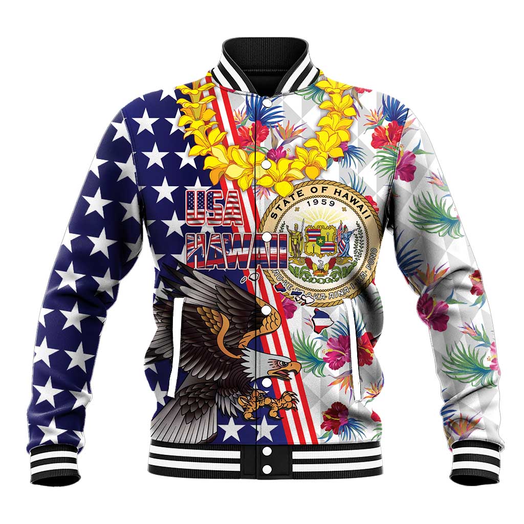 Hawaii and United States Together Baseball Jacket Seal of Hawaii and Bald Eagle - Polynesian Pride